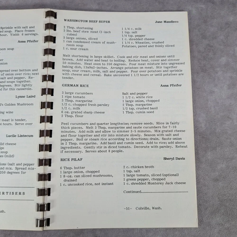 Prize Recipes of Colville Lake Roosevelt Eagles Auxiliary 2797 Vintage Cookbook